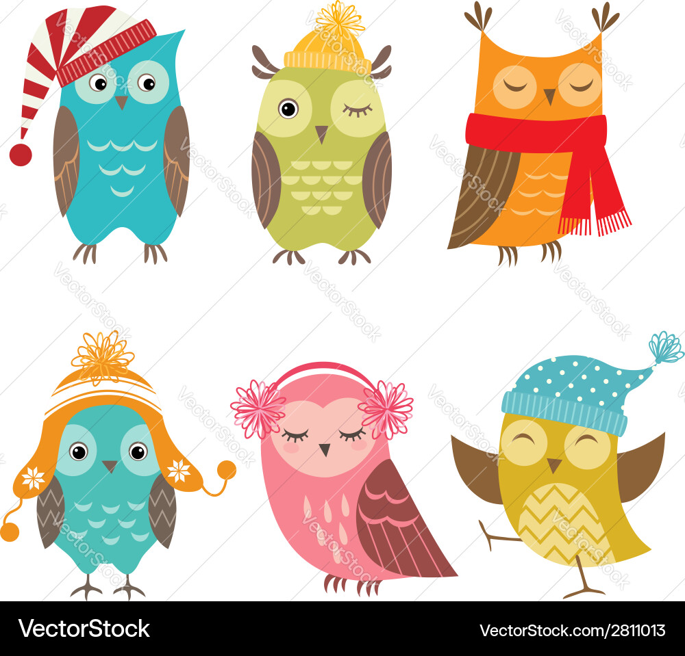 Adorable Winter Owls vector image