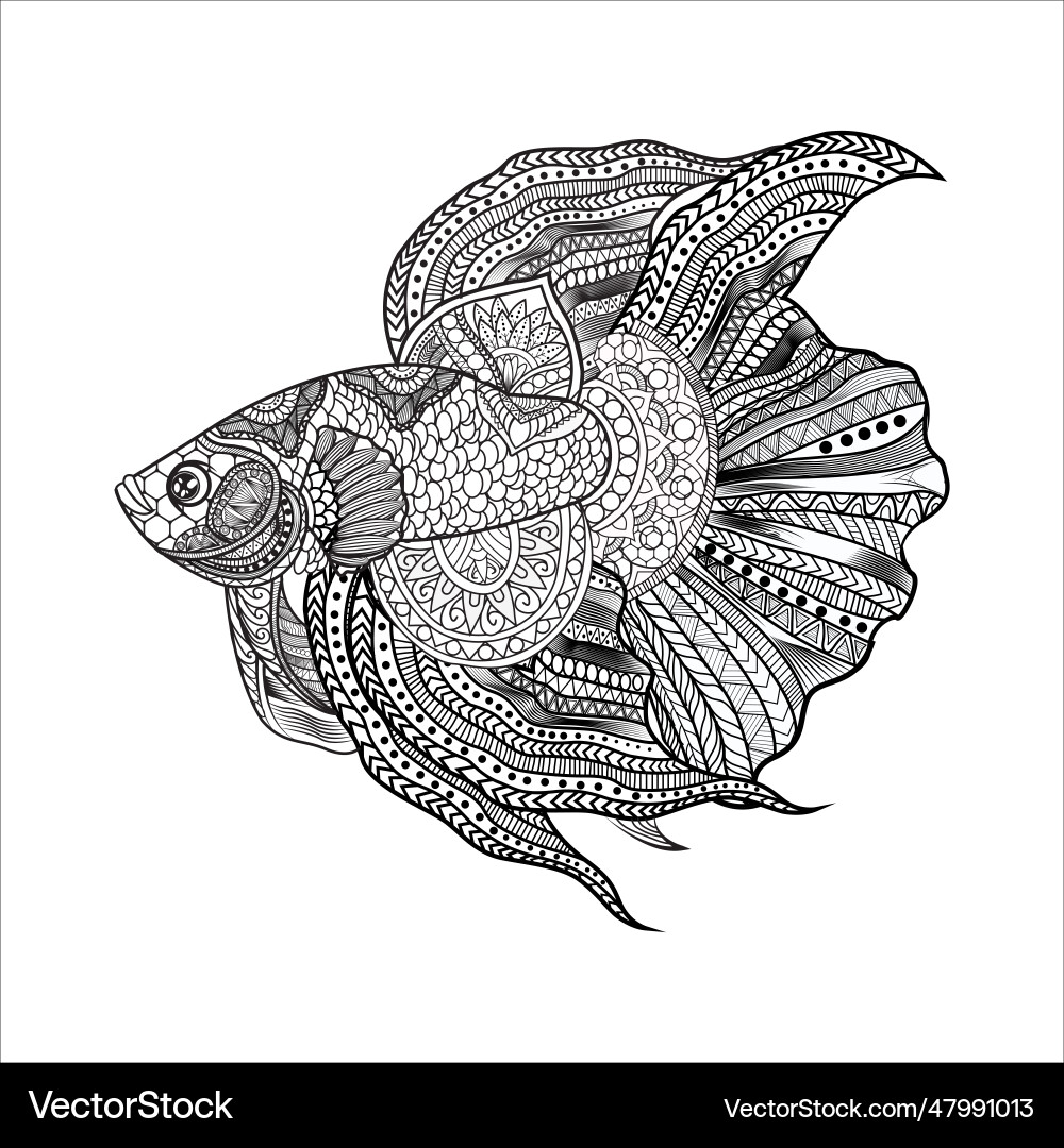 Beta fish mandala coloring book page illu Vector Image☯️ Descubra as
