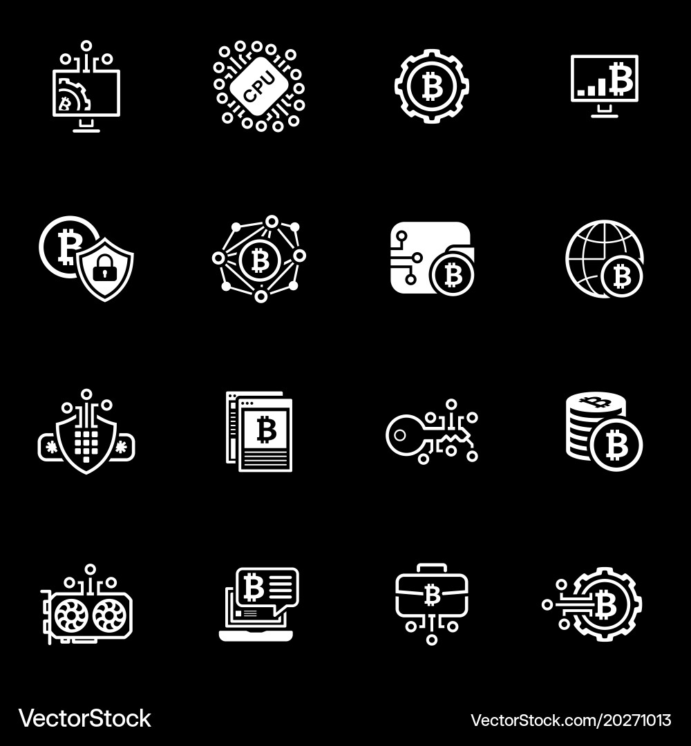 Bitcoin and blockchain cryptocurrency icons vector image