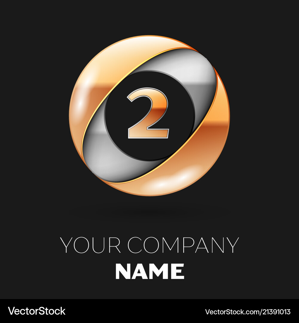 Golden number two logo in the silver-golden circle Golden number two logo in the silver-golden circle vector image