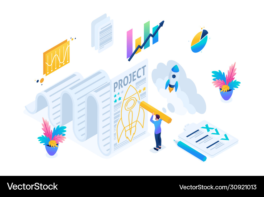 Isometric sketch of a startup project development vector image