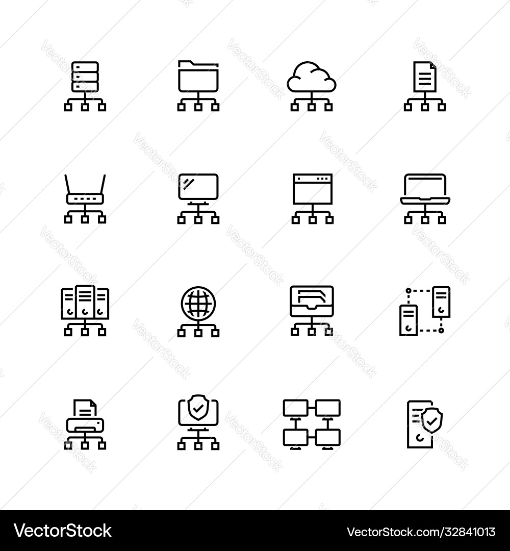 Network Connection Icons - Thin Line vector image