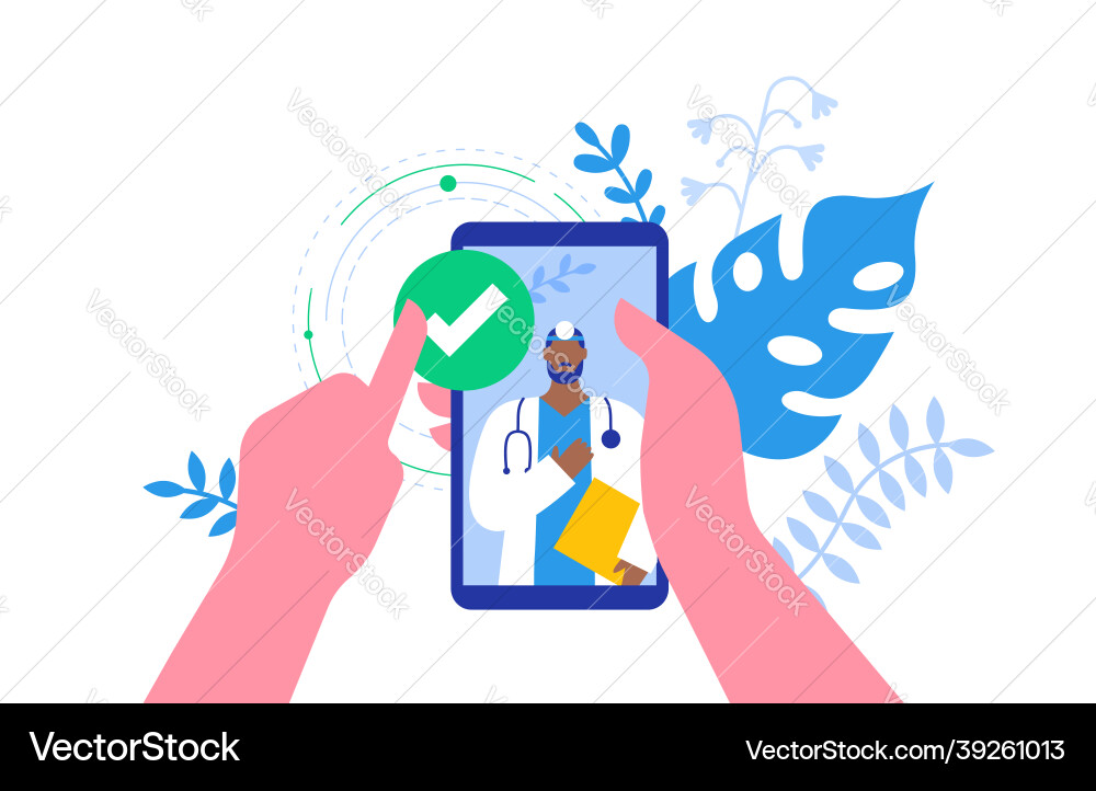 Patient holding phone doctor web app isolated Patient holding phone doctor web app isolated vector image