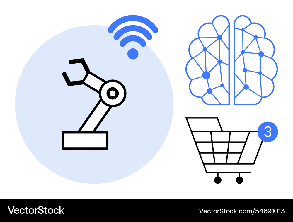 Robotic arm neural network and shopping cart Robotic arm neural network and shopping cart vector image