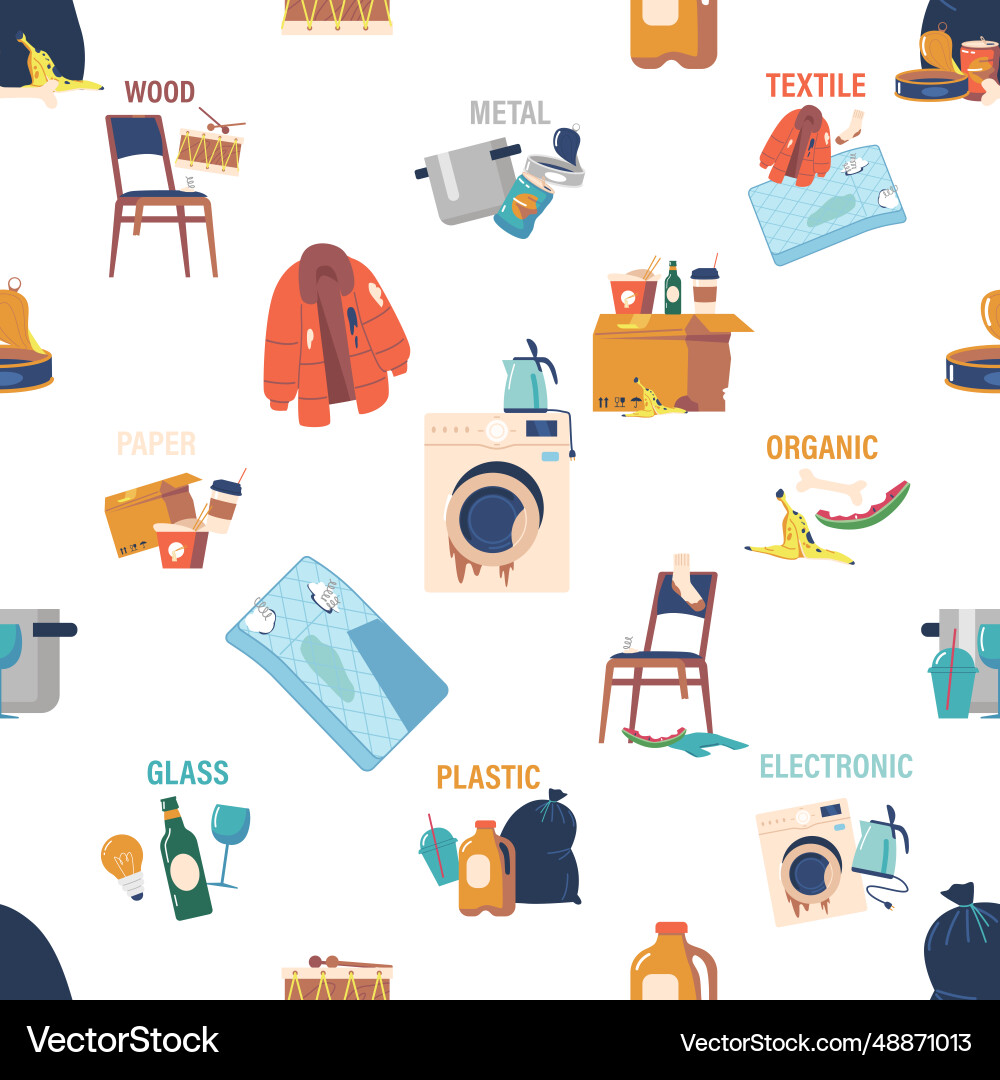 Seamless pattern featuring scattered garbage vector image