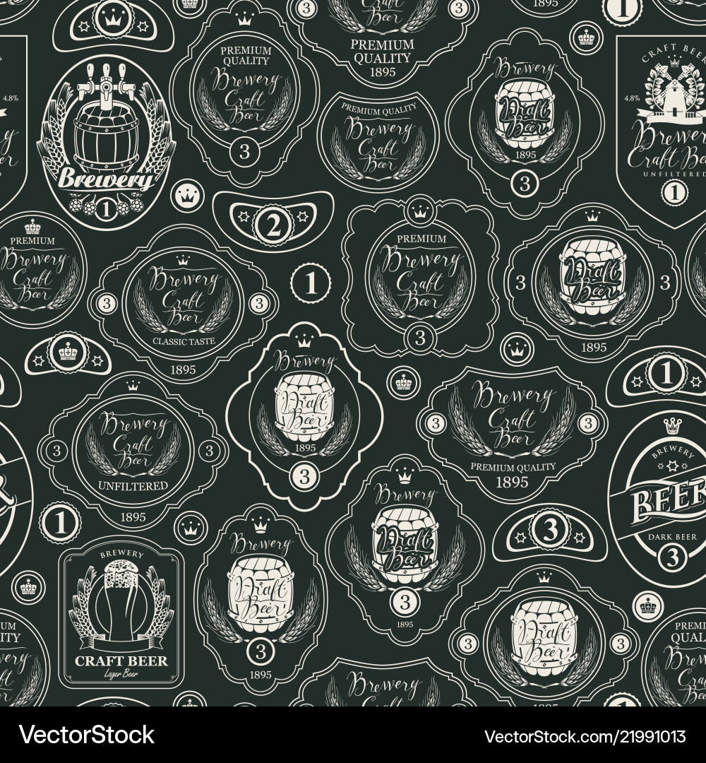 Seamless pattern with various beer labels Seamless pattern with various beer labels vector image
