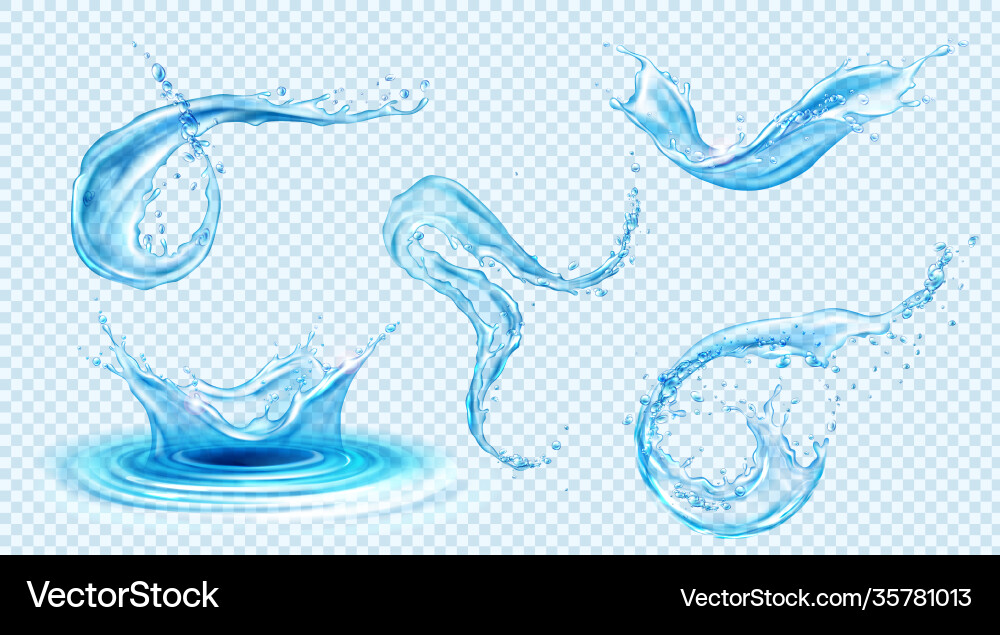 Set blue clear water splashes vector image