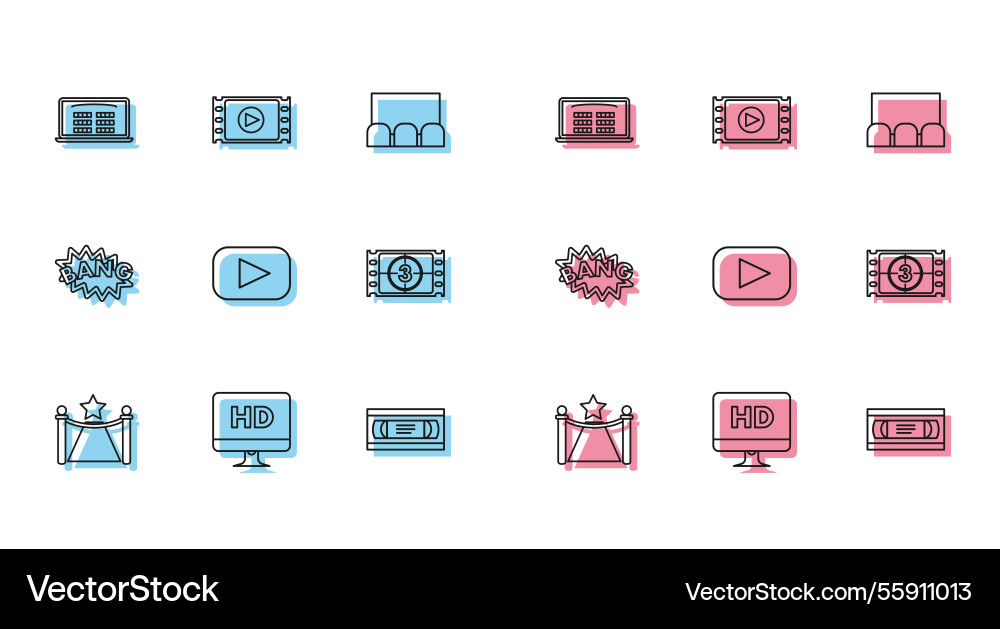 Set line carpet with barriers and star computer Set line carpet with barriers and star computer vector image
