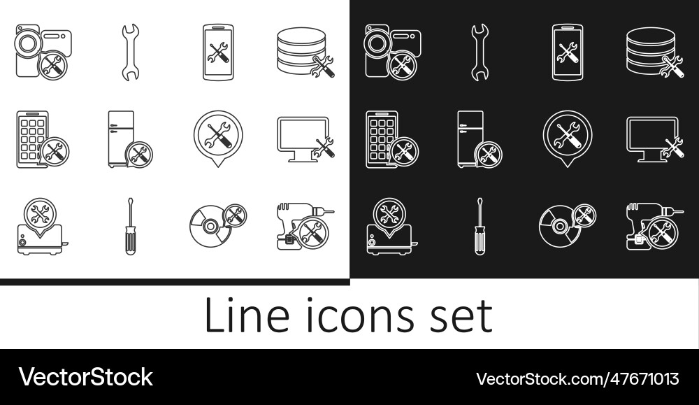 Set line drill machine service computer monitor vector image
