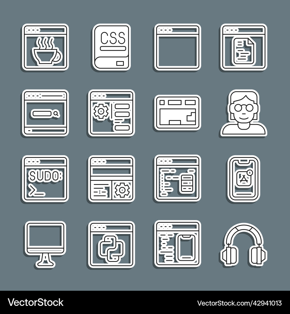 Set line headphones mobile apps hacker or coder Set line headphones mobile apps hacker or coder vector image