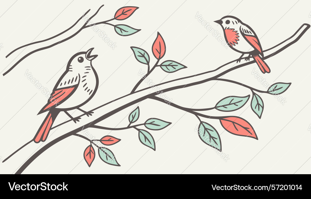 Bird on branch with leaves design generative ai Vector Image