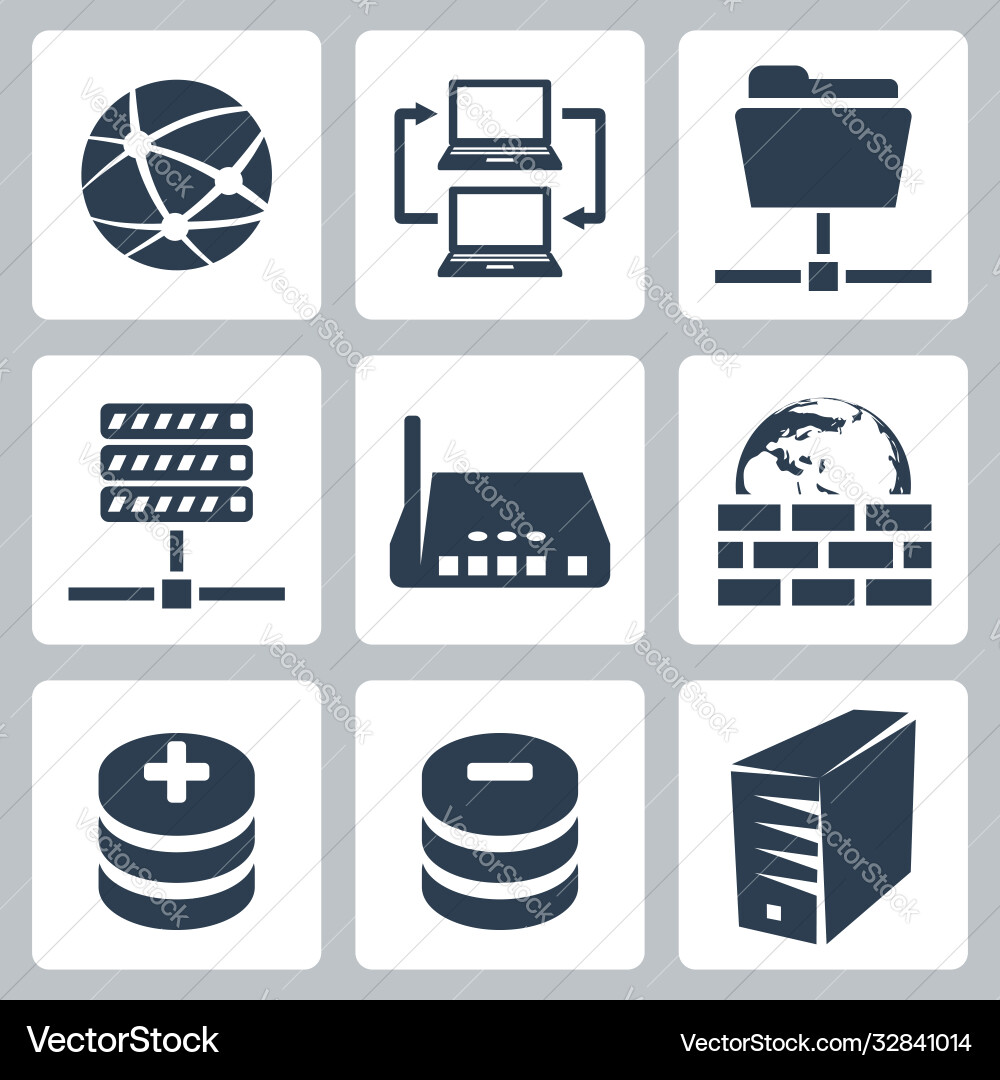 Computer Network Icons - Connection & Security Vector Image