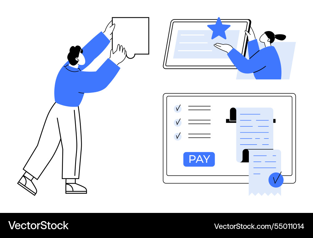Digital task management people completing forms Digital task management people completing forms vector image