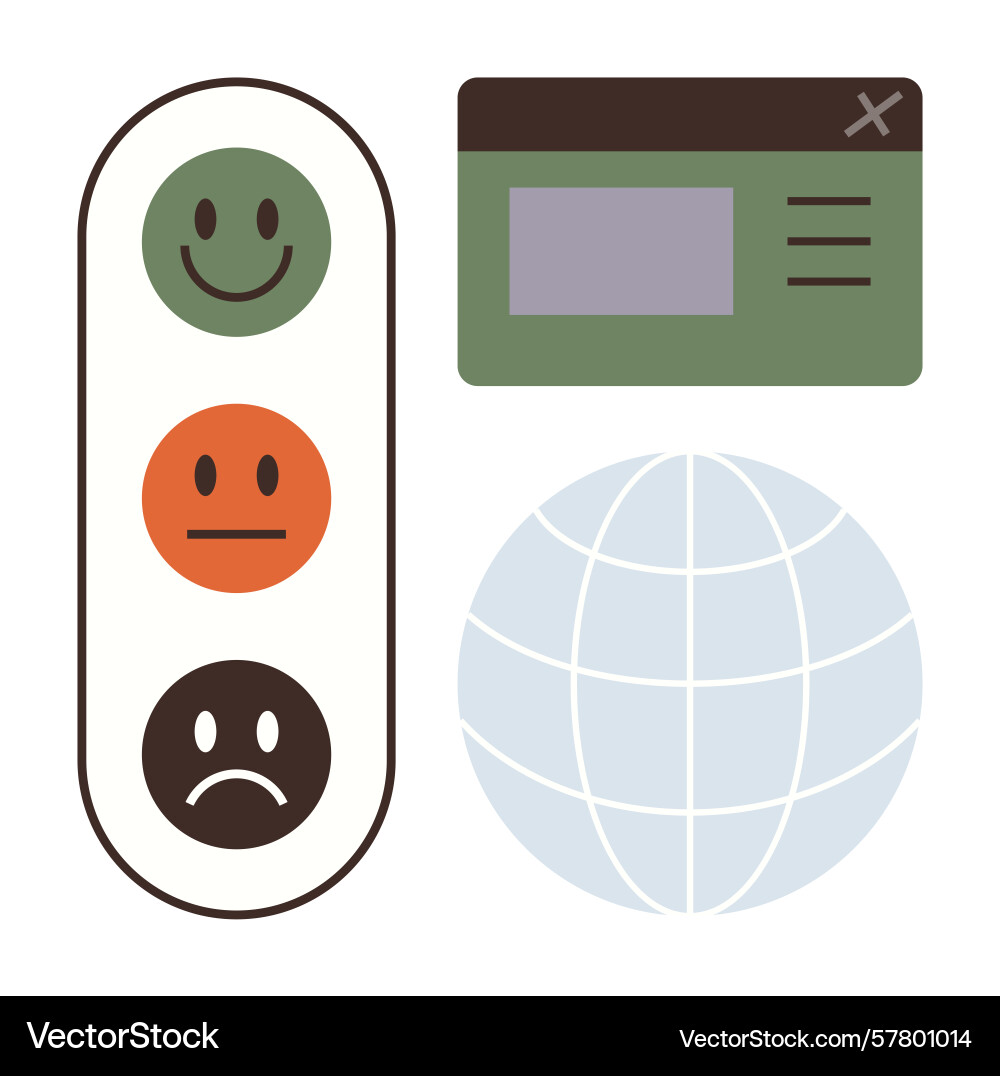 Emotion feedback scale with browser tab and globe Emotion feedback scale with browser tab and globe vector image