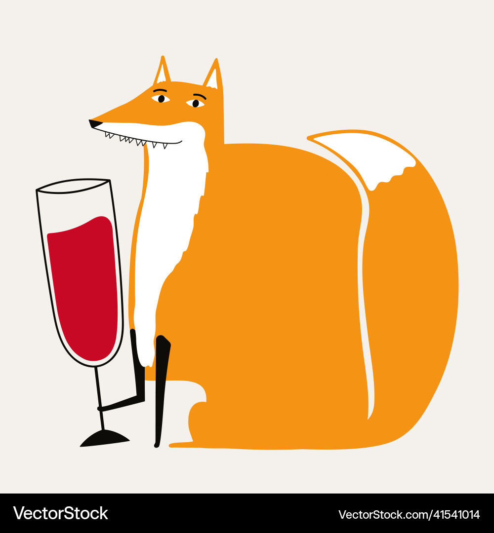 Ginger Fox with Wine Glass Vector Image