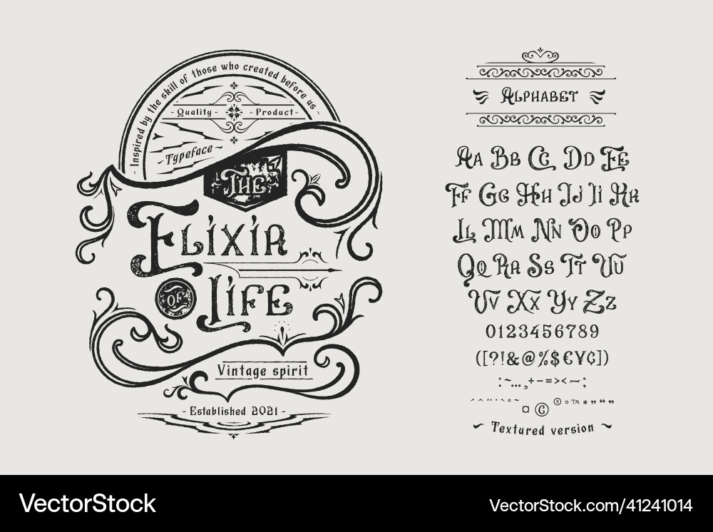 Graphic display font the elixir of life Graphic display font the elixir of life vector image