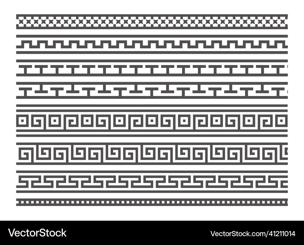 Greek style seamless frames geometric border set Greek style seamless frames geometric border set vector image