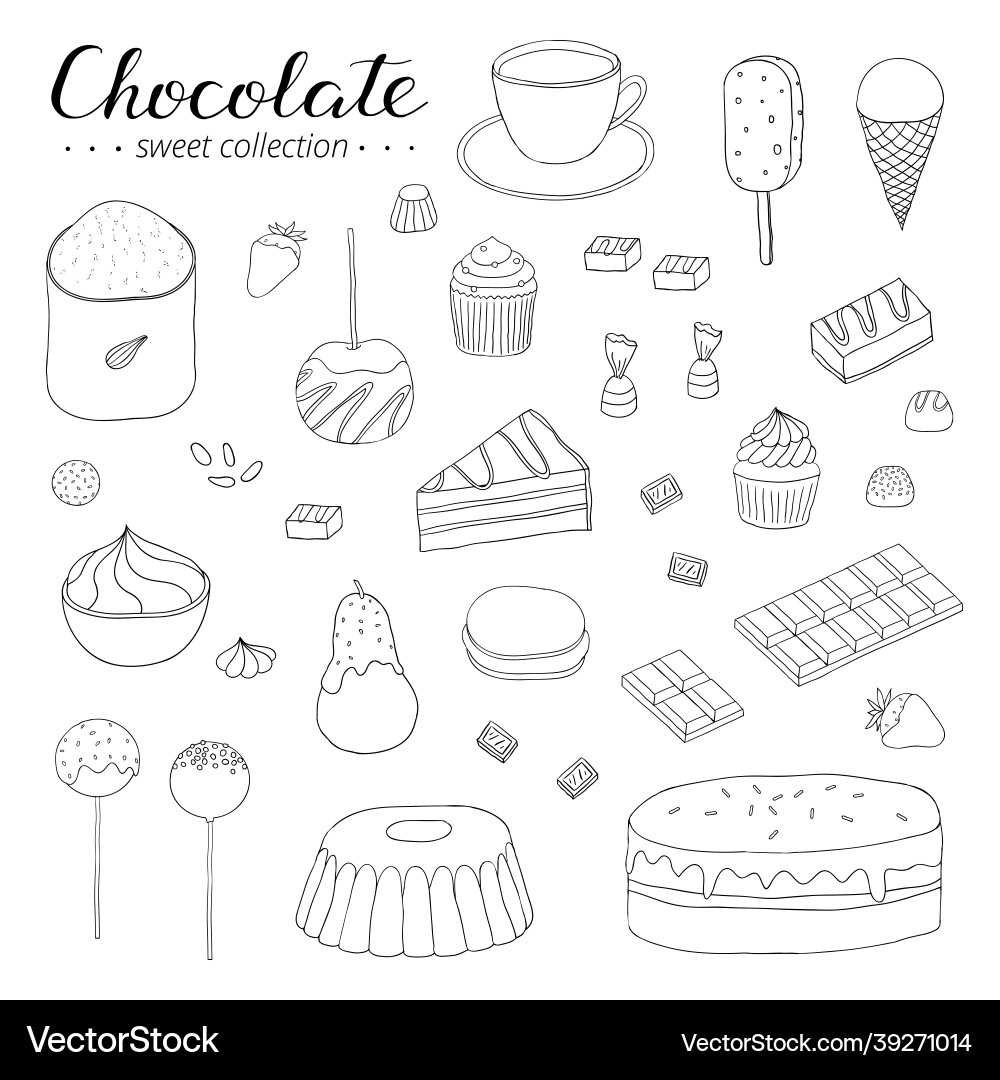 Hand drawn outline chocolate products Hand drawn outline chocolate products vector image