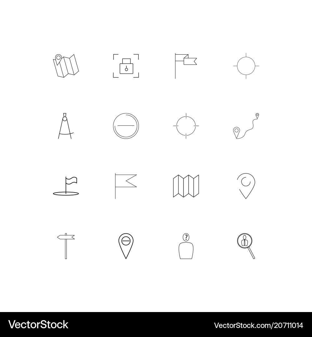 Maps and navigation simple linear icons set Vector Image