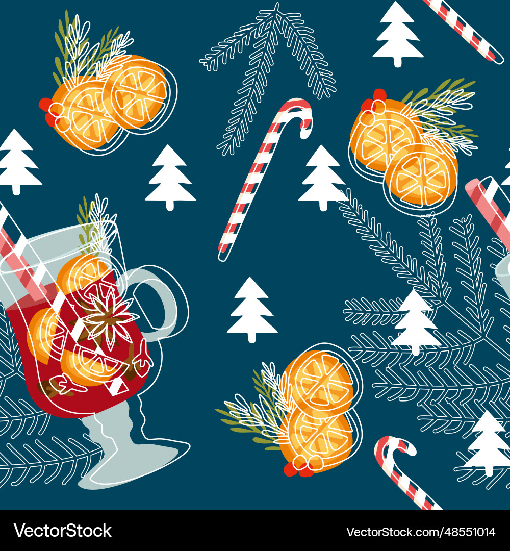 Seamless pattern with mulled wine in flat Vector Image