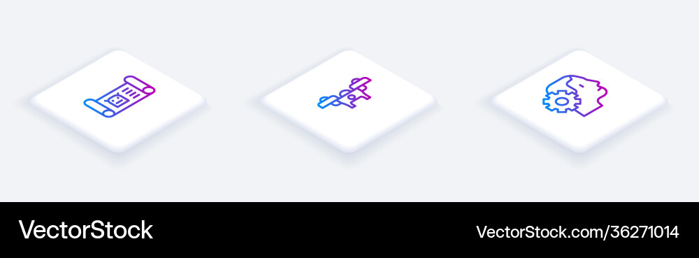 Set isometric line robot blueprint drone Vector Image