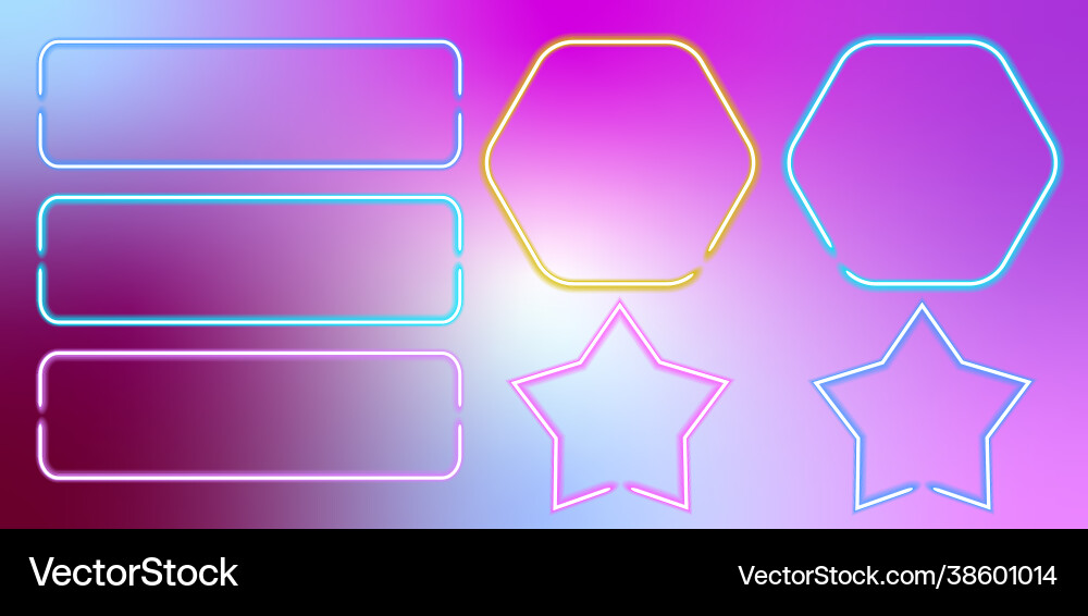 Set neon glowing frames in multicolored unicorn vector image