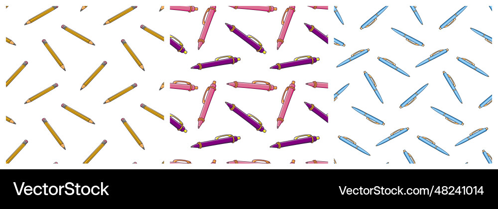 Set of patterns with writing stationery elements Set of patterns with writing stationery elements vector image