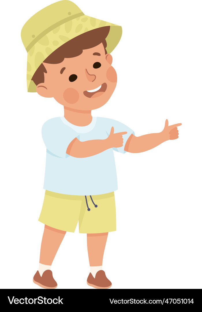 Smiling boy character pointing at something Vector Image