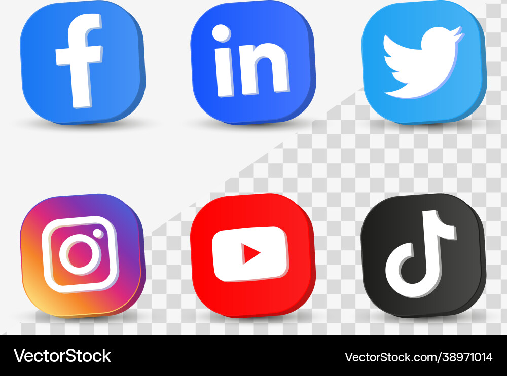 Social Media Logos - 3D Button Icons Vektorbild
