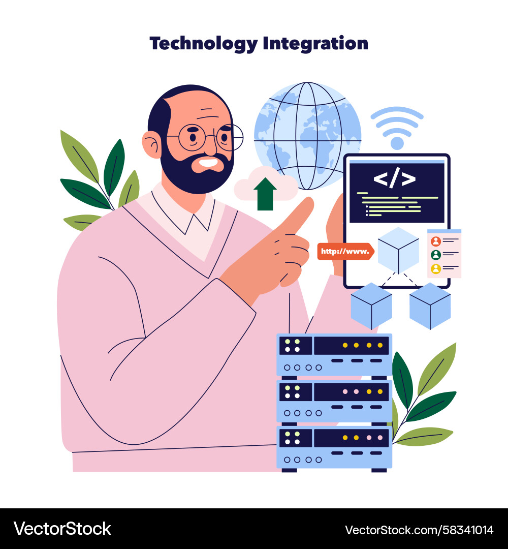 Tech Integration & Global Network Vector Image