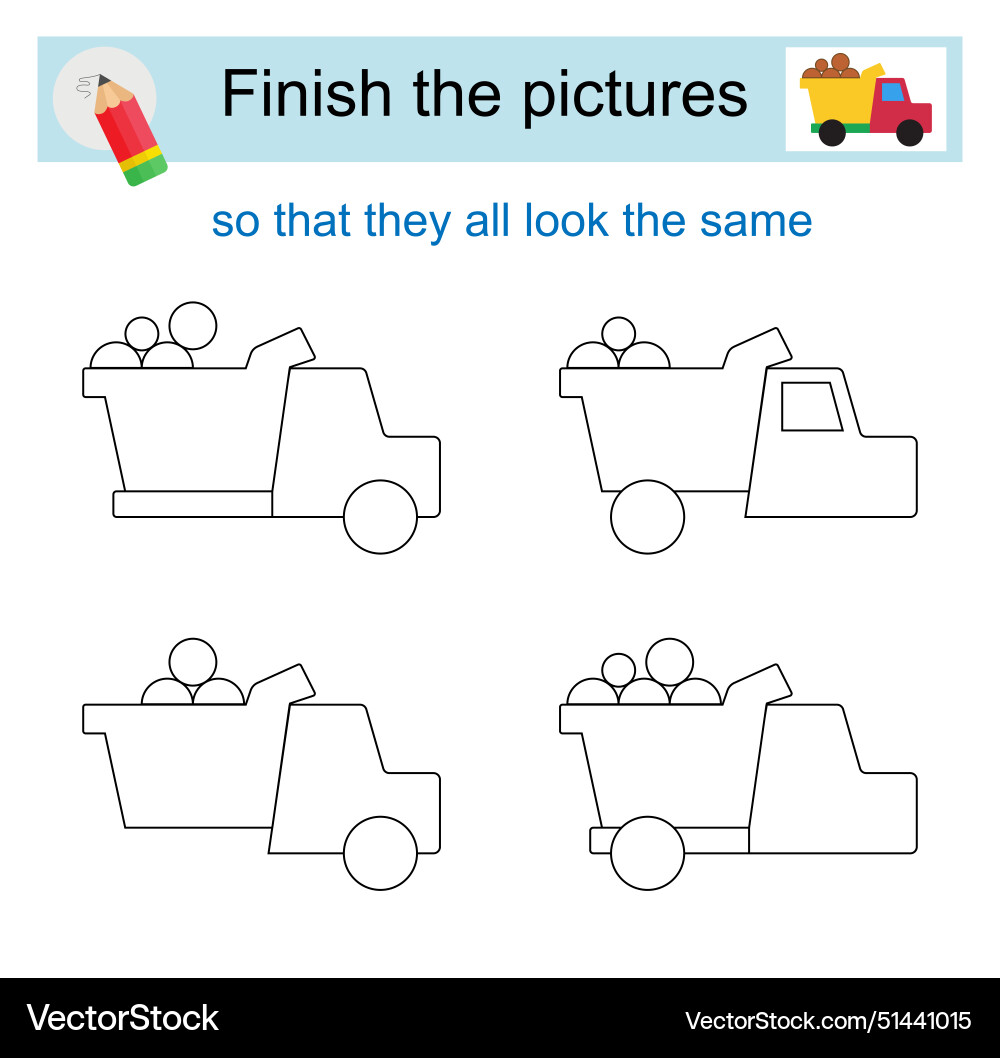 Activity for kids finish the pictures Activity for kids finish the pictures vector image