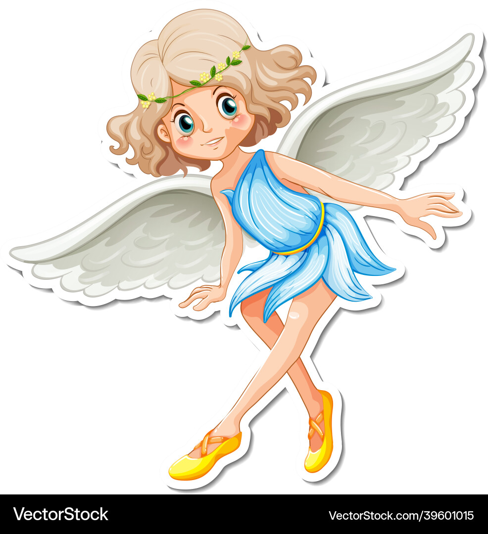 Beautiful angel cartoon character sticker vector image