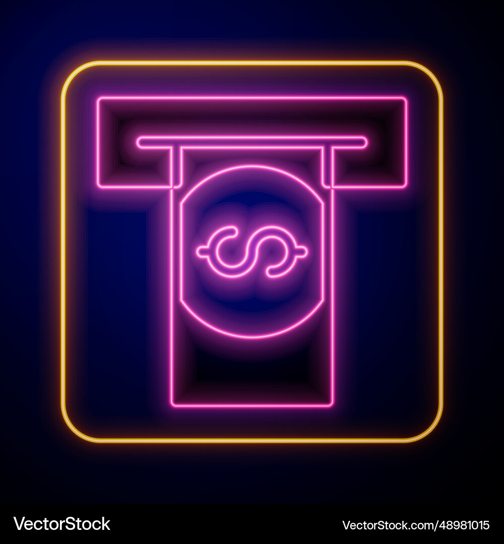 Glowing neon atm - automated teller machine Vector Image