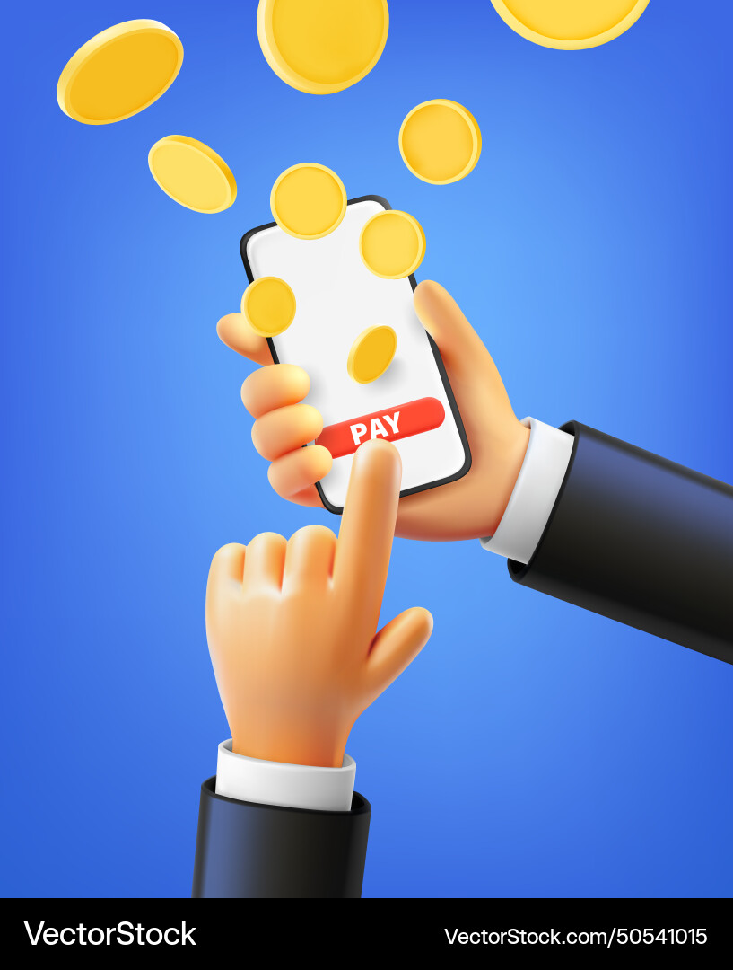 Man using smartphone to pay via internet 3d Man using smartphone to pay via internet 3d vector image