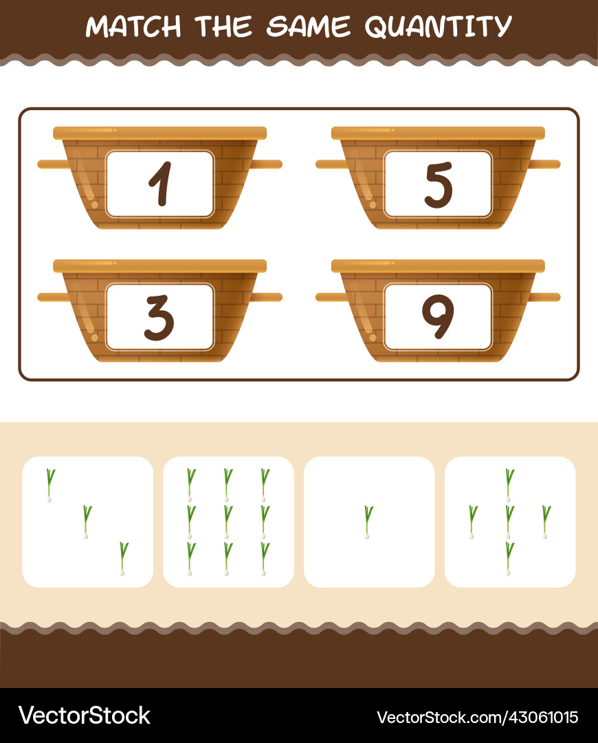 Match the same quantity of spring onion counting Vector Image