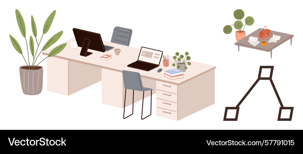 Modern office workspace with desk computers Vector Image