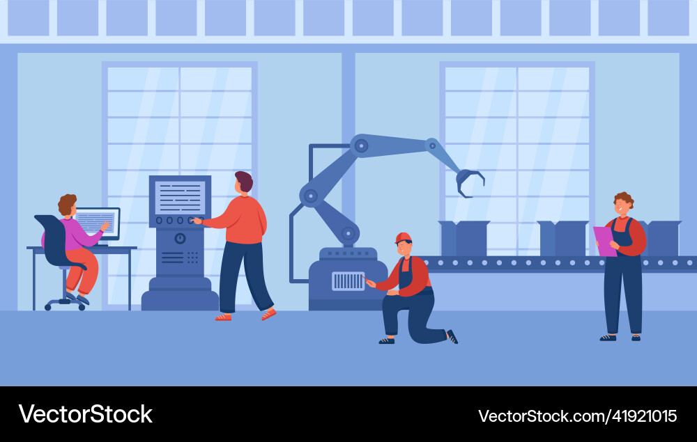Production process using robots and computers vector image