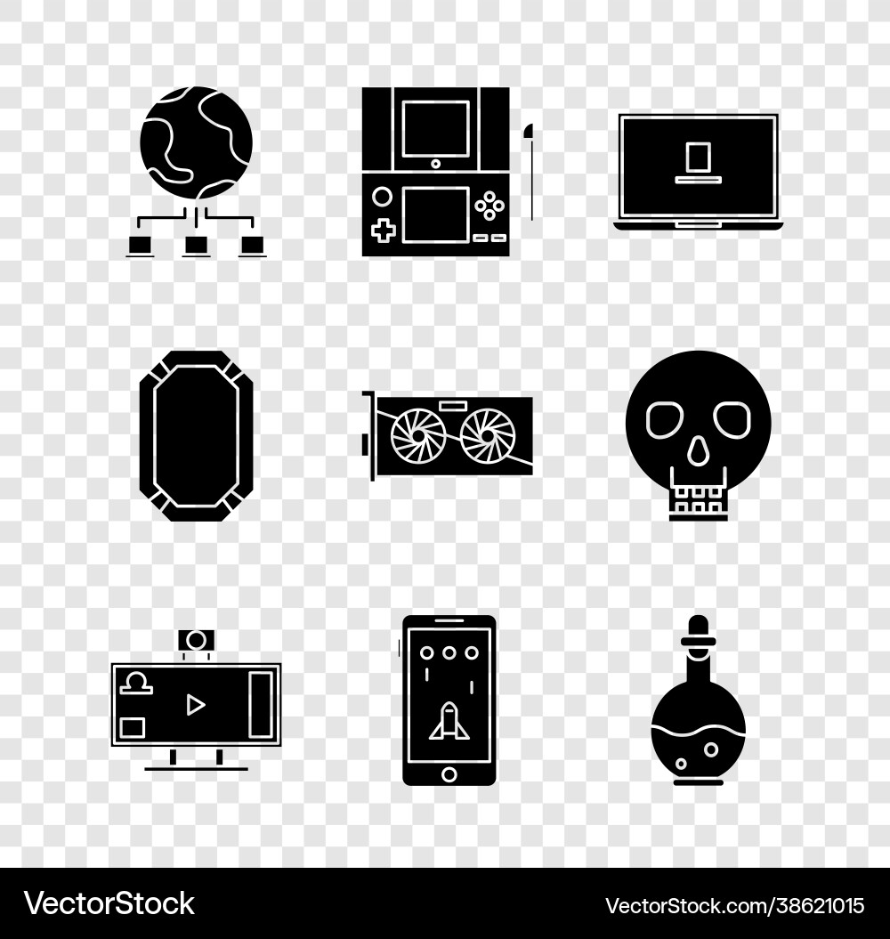 Set computer network portable video game console Set computer network portable video game console Vector Image