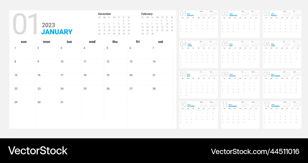 Calendar 2023 week start sunday corporate design Vector Image
