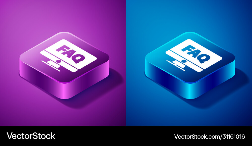 Isometric computer monitor and faq icon isolated Vector Image