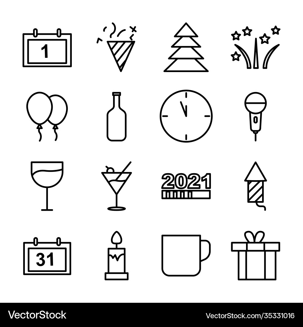 New year line icon set simple design editable New year line icon set simple design editable vector image