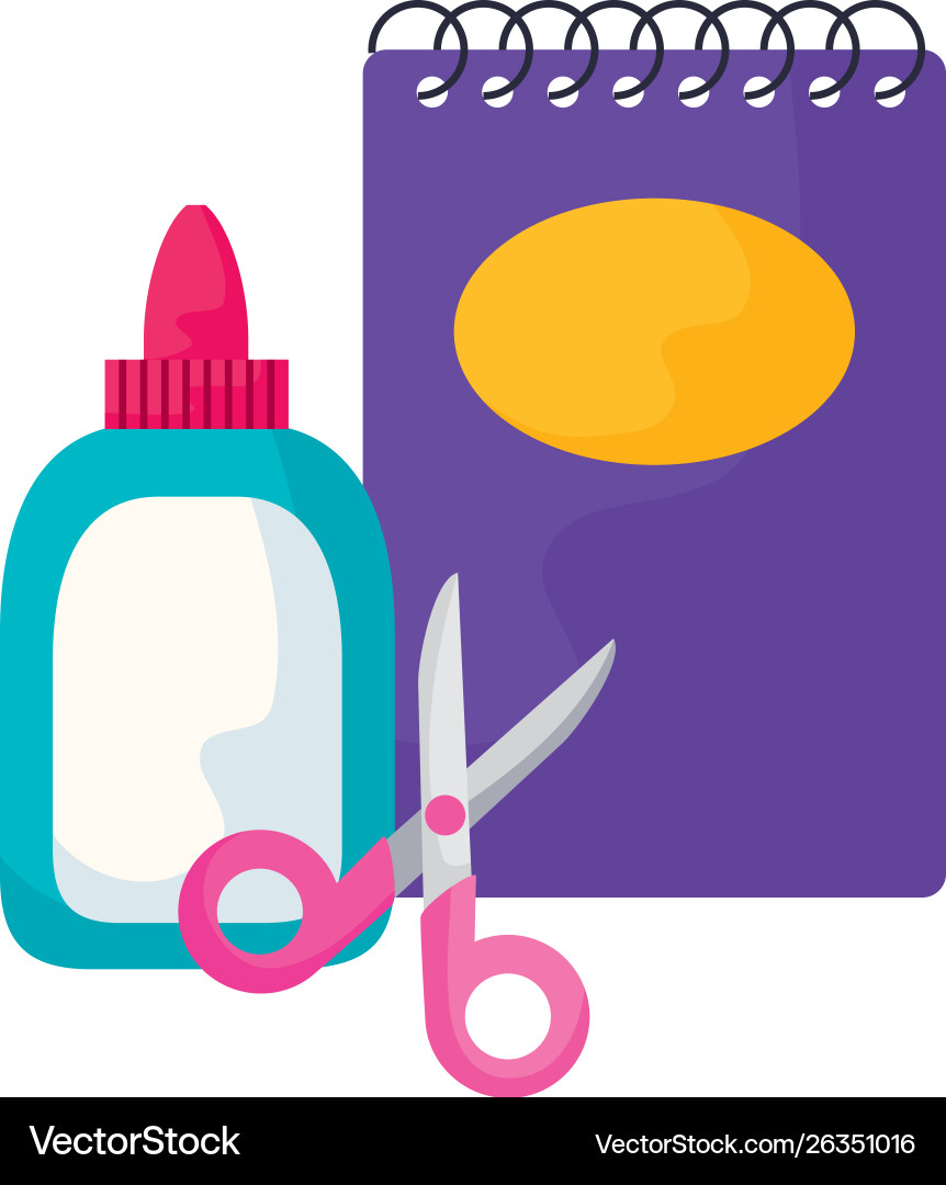 Notebook with glue bottle and scissors Vector Image