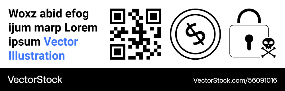 Qr code currency symbol and padlock with skull Qr code currency symbol and padlock with skull vector image