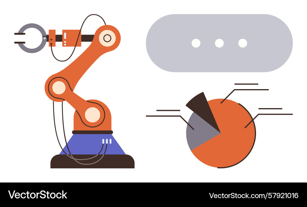 Robotic arm with pie chart and data visualizing Robotic arm with pie chart and data visualizing vector image