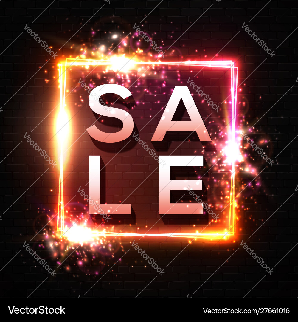 Sale banner neon light discount sign on black Sale banner neon light discount sign on black vector image