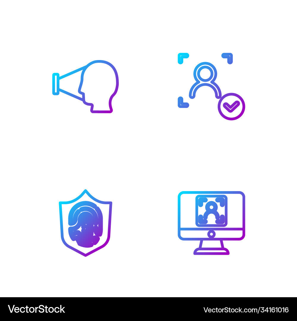 Set line face recognition fingerprint in shield Set line face recognition fingerprint in shield vector image