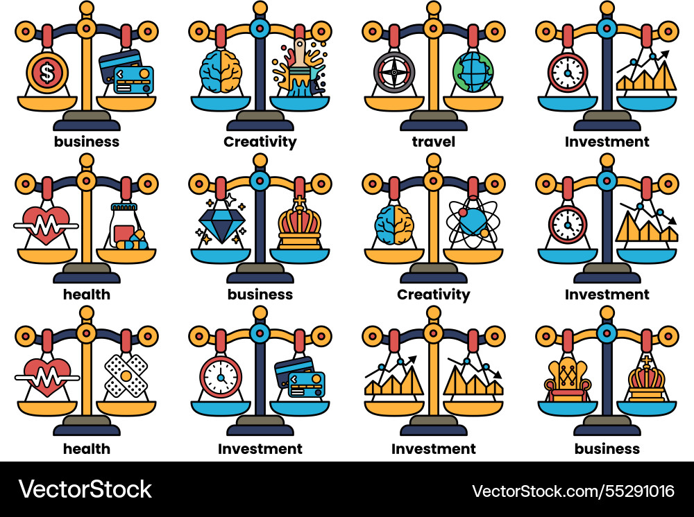 Set of in the concept scales and various Set of in the concept scales and various vector image