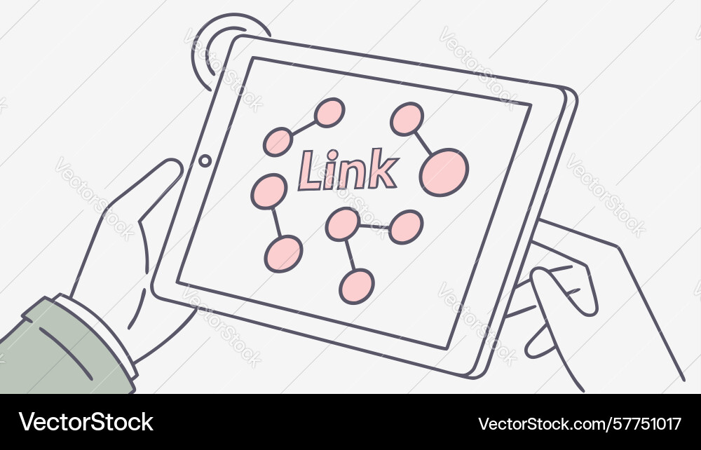 Connected network link on digital tablet design vector image