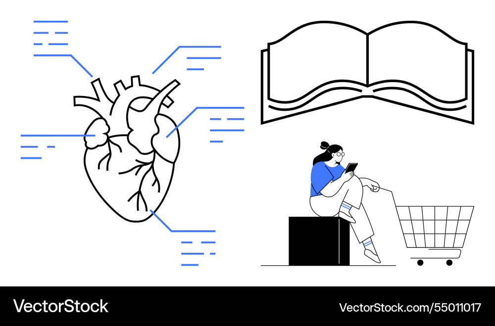 Heart diagram with data points open book Heart diagram with data points open book vector image