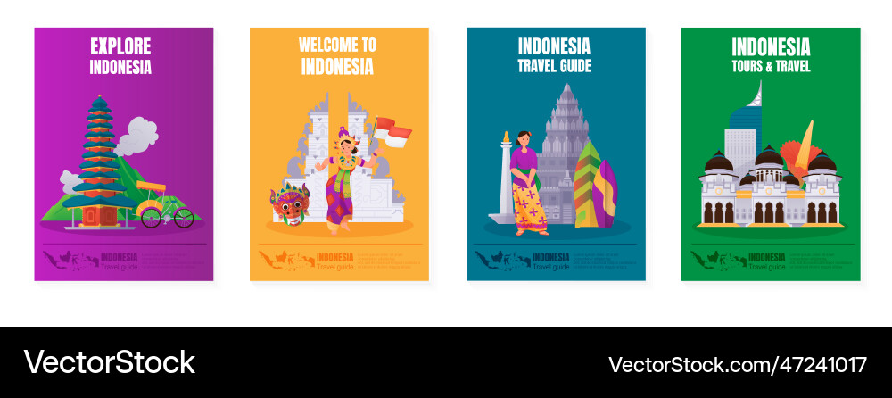 Indonesien Poster Set Indonesien Poster Set vektorbild